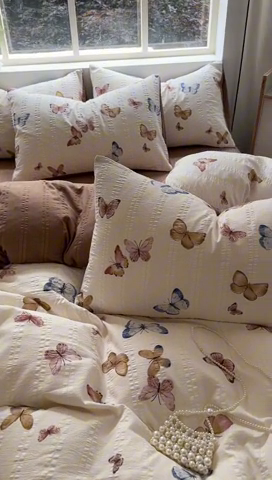 91家纺网 家纺一手货源 找家纺 阿曼达 2024新款ins博主风巨柔软的肌理感泡泡m云朵m水洗m印花四件套 云朵m-蝶梦