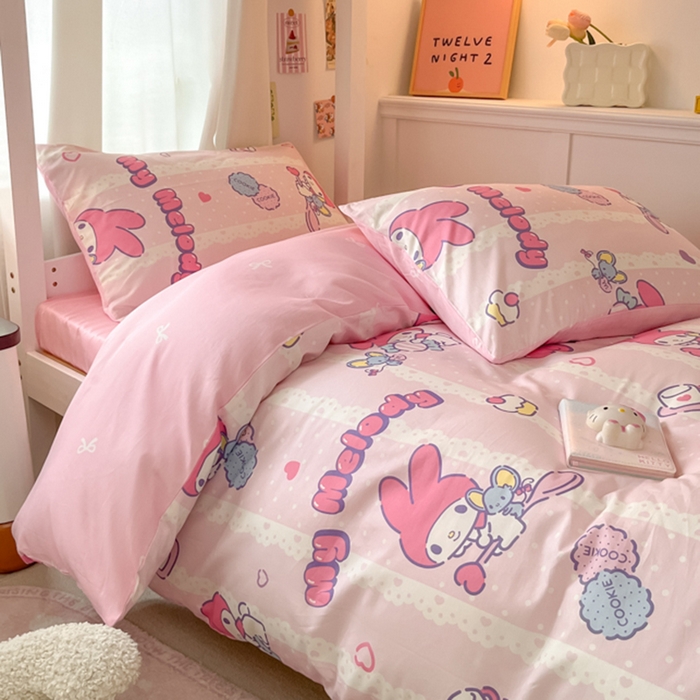 91家纺网 家纺一手货源 找家纺 2024新款三丽鸥授权全棉少女印花系列学生三件套四件套 棉三丽鸥-少女美乐蒂