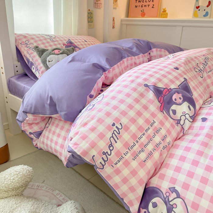 91家纺网 家纺一手货源 找家纺 2024新款三丽鸥授权全棉少女印花系列学生三件套四件套 棉三丽鸥-库洛米之心