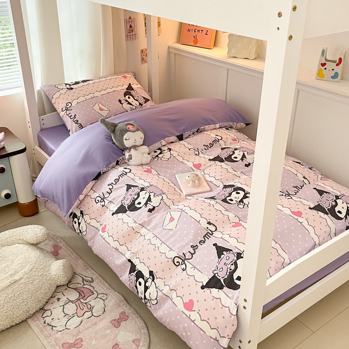 91家纺网 家纺一手货源 找家纺 2024新款三丽鸥授权全棉少女印花系列学生三件套四件套 棉三丽鸥-元气库洛米