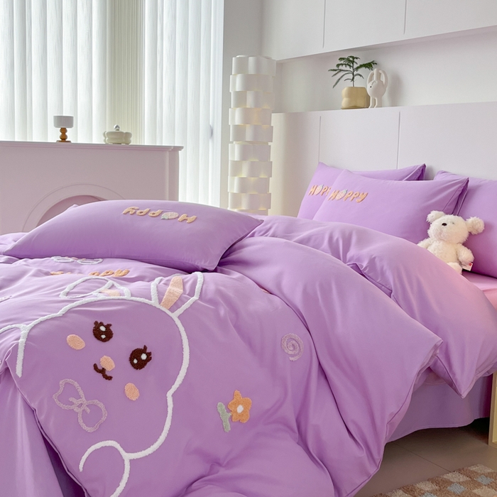 91家纺网 家纺一手货源 找家纺 言熙居家纺 2024新款加厚磨毛110克亲肤棉四件套 炫丽紫