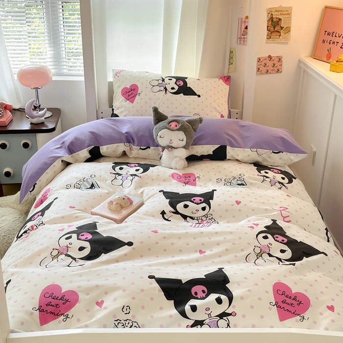 91家纺网 家纺一手货源 找家纺 2024新款三丽鸥授权全棉少女印花系列学生三件套四件套 棉三丽鸥-甜筒库洛米