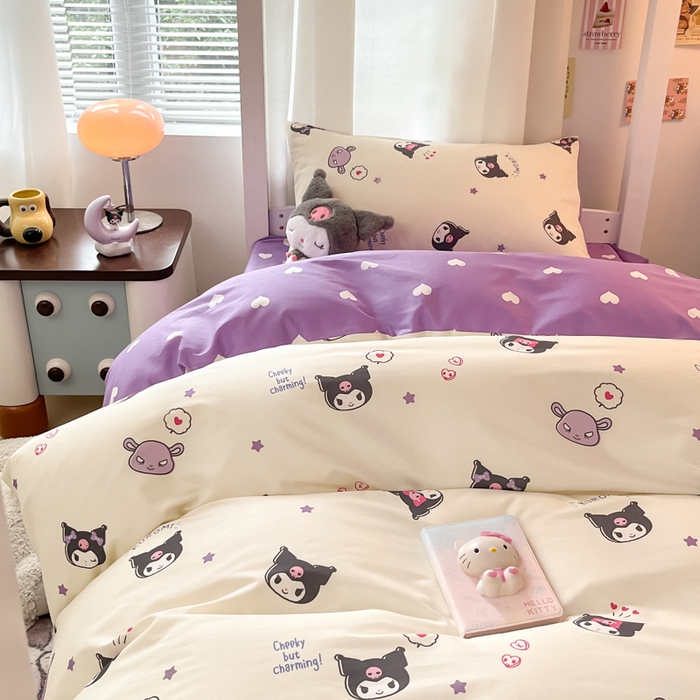 91家纺网 家纺一手货源 找家纺 2024新款三丽鸥授权全棉少女印花系列学生三件套四件套 棉三丽鸥-迷你库洛米