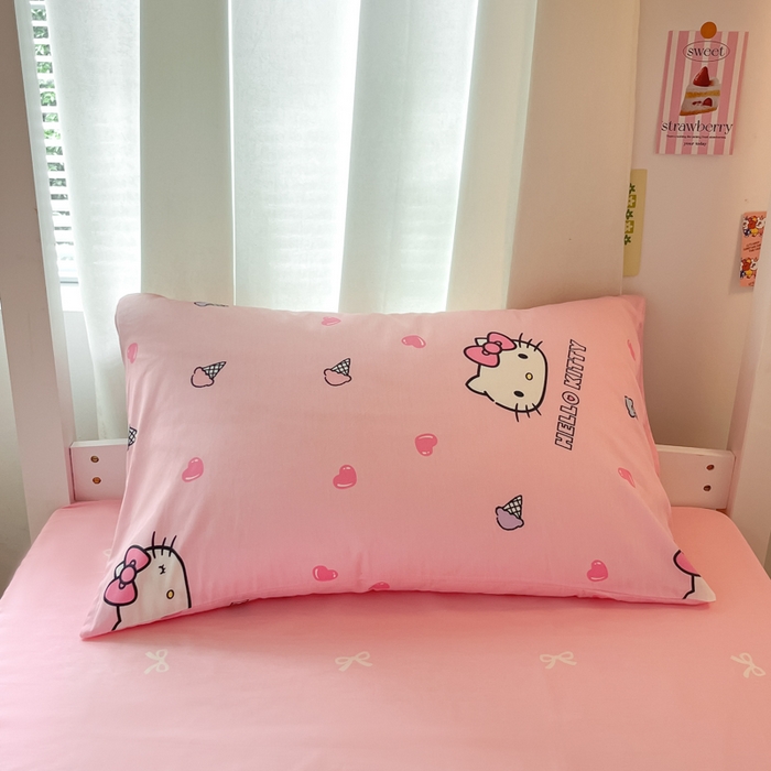 91家纺网 家纺一手货源 找家纺 2024新款三丽鸥授权全棉少女印花系列学生三件套四件套 棉三丽鸥-粉粉甜美kitty