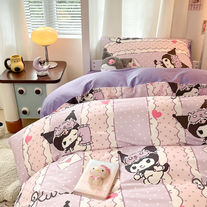 91家纺网 家纺一手货源 找家纺 2024新款三丽鸥授权全棉少女印花系列学生三件套四件套 棉三丽鸥-元气库洛米