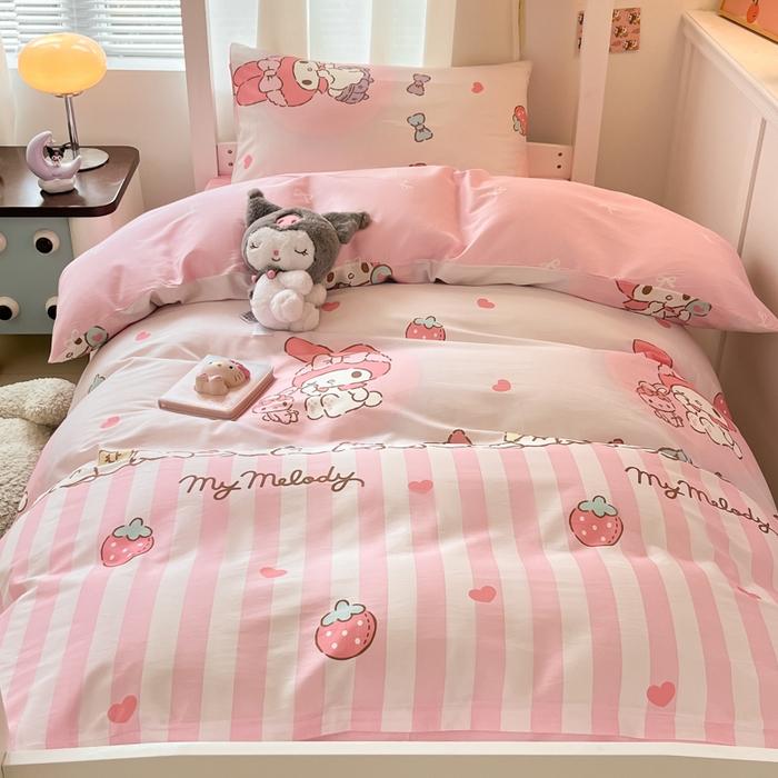 91家纺网 家纺一手货源 找家纺 2024新款三丽鸥授权全棉少女印花系列学生三件套四件套 棉三丽鸥-草莓美乐蒂