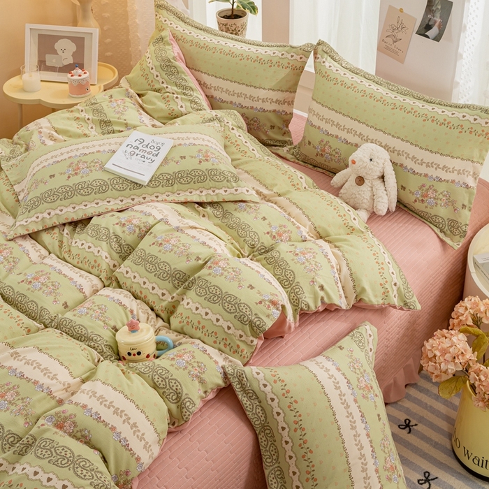 91家纺网 家纺一手货源 找家纺 梦莱斯 2024新款A类提花针织棉床盖四件套 复苏