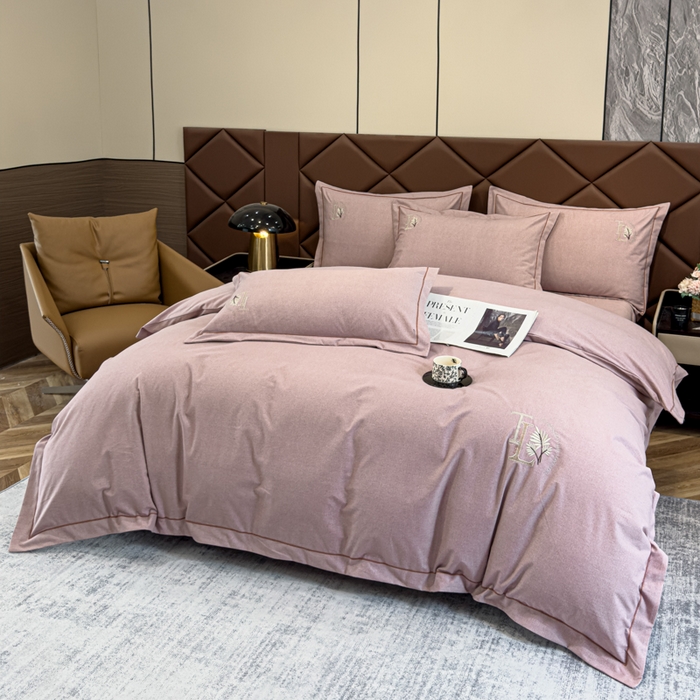 91家纺网 家纺一手货源 找家纺 U品汇 2024新品生态加厚长绒棉纯棉绣花全棉磨毛刺绣四件套宽边款直播 漫步梧桐-红棕