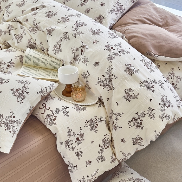 91家纺网 家纺一手货源 找家纺 梦莱斯 2024新款A类云纱棉四件套现货供应 叶秋