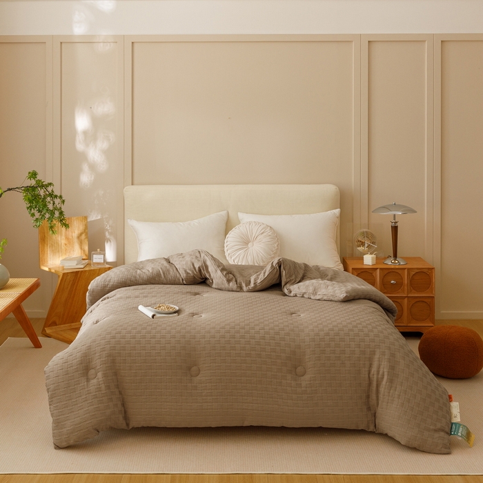 91家纺网 家纺一手货源 找家纺 卡派 2024新款水洗华夫格大豆纤维被卡其