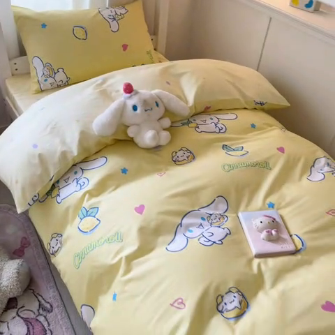 91家纺网 家纺一手货源 找家纺 2024新款三丽鸥授权全棉少女印花系列学生三件套四件套 棉三丽鸥-柠檬大耳狗