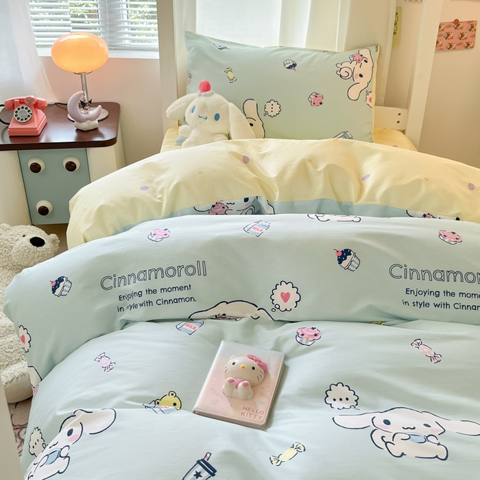 91家纺网 家纺一手货源 找家纺 2024新款三丽鸥授权全棉少女印花系列学生三件套四件套 棉三丽鸥-甜点大耳狗