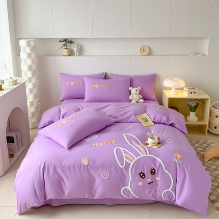 言熙居家纺 2024新款加厚磨毛110克亲肤棉四件套 炫丽紫
