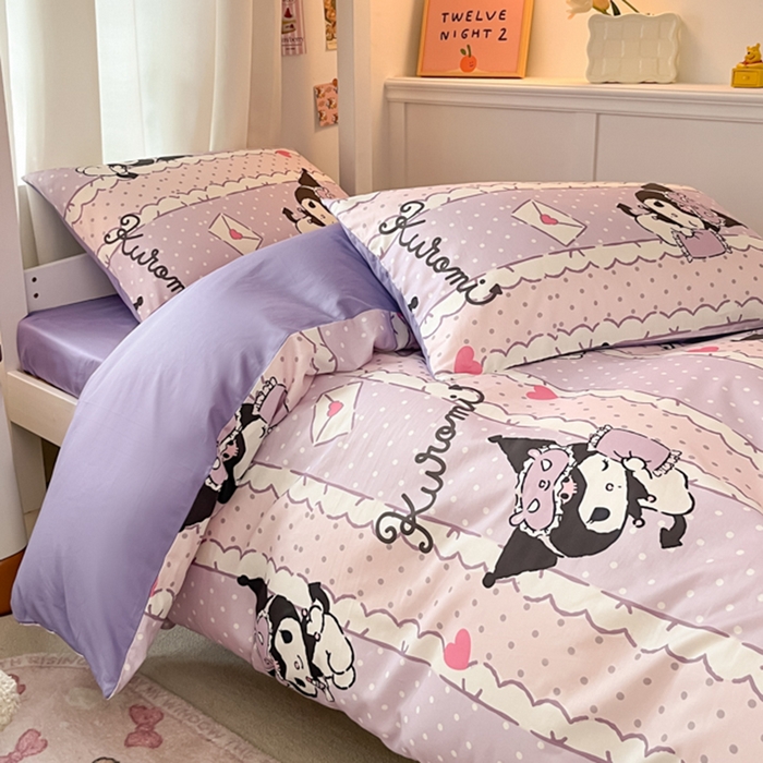 91家纺网 家纺一手货源 找家纺 2024新款三丽鸥授权全棉少女印花系列学生三件套四件套 棉三丽鸥-元气库洛米