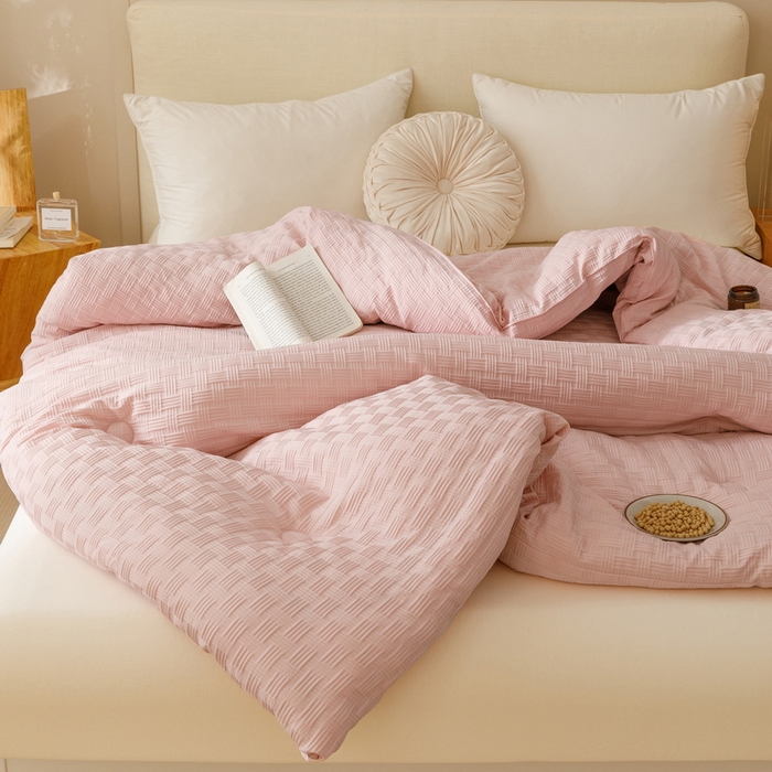 91家纺网 家纺一手货源 找家纺 卡派 2024新款水洗华夫格大豆纤维被玉色