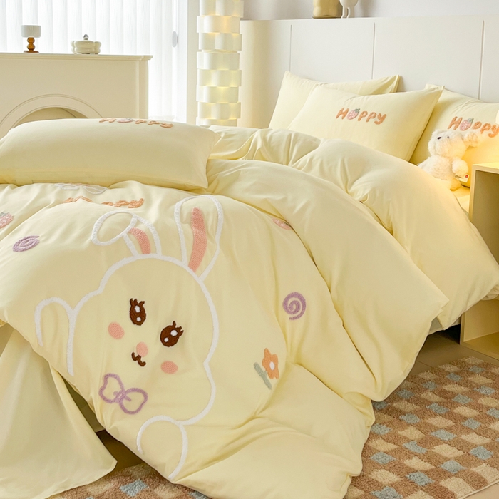 91家纺网 家纺一手货源 找家纺 言熙居家纺 2024新款加厚磨毛110克亲肤棉四件套 淡米黄