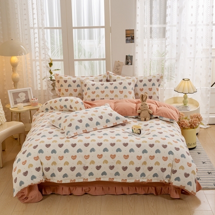 91家纺网 家纺一手货源 找家纺 梦莱斯 2024新款A类提花针织棉床盖四件套 比心