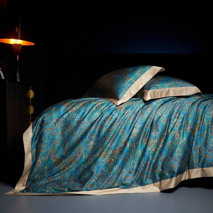 91家纺网 家纺一手货源 找家纺 缔缦 2024新款高端100s数码印花四件套长绒棉四件套全棉四件套佩斯利 香榭丽