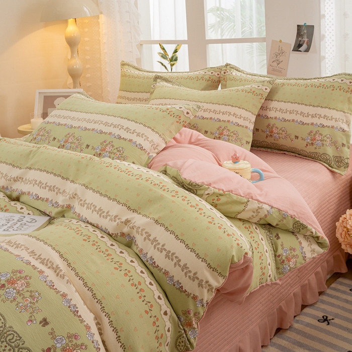 91家纺网 家纺一手货源 找家纺 梦莱斯 2024新款A类提花针织棉床盖四件套 复苏