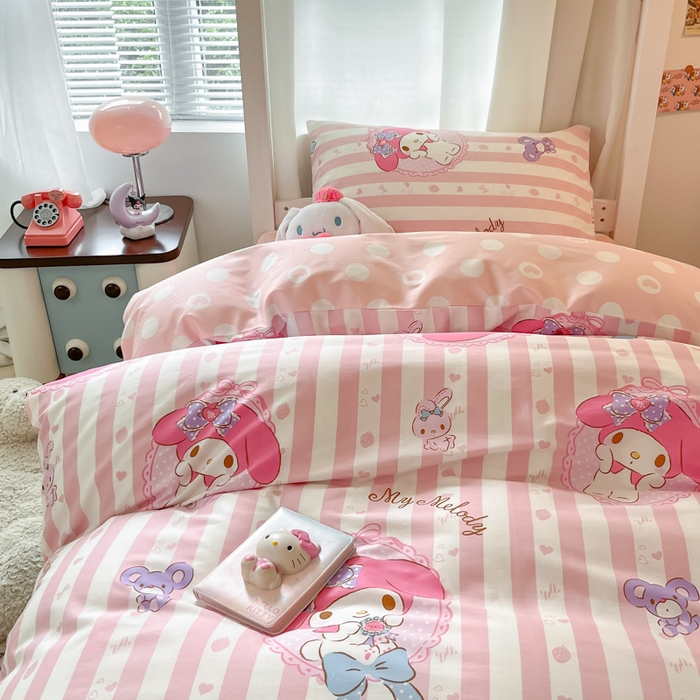 91家纺网 家纺一手货源 找家纺 2024新款三丽鸥授权全棉少女印花系列学生三件套四件套 棉三丽鸥-甜甜美乐蒂