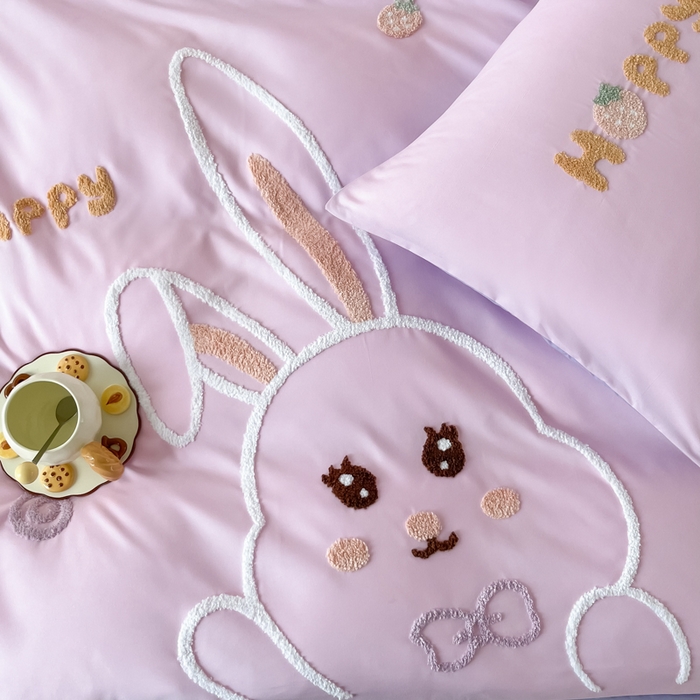 91家纺网 家纺一手货源 找家纺 言熙居家纺 2024新款加厚磨毛110克亲肤棉四件套 樱花粉+灰紫