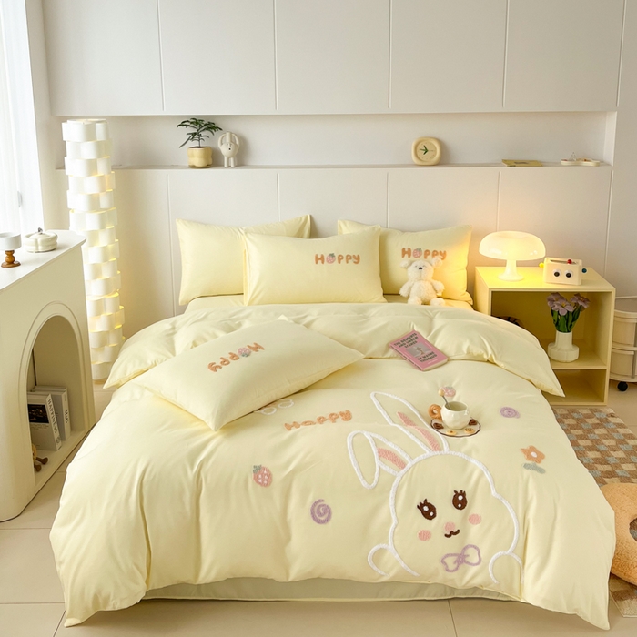 91家纺网 家纺一手货源 找家纺 言熙居家纺 2024新款加厚磨毛110克亲肤棉四件套 淡米黄