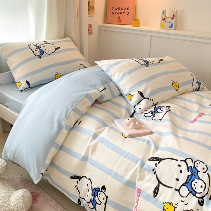 91家纺网 家纺一手货源 找家纺 2024新款三丽鸥授权全棉少女印花系列学生三件套四件套 棉三丽鸥-快乐帕恰狗