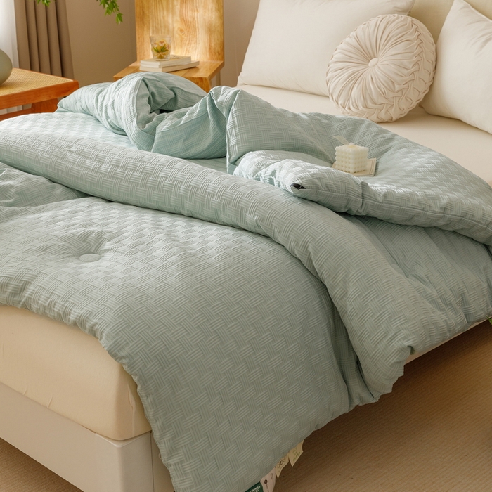 91家纺网 家纺一手货源 找家纺 卡派 2024新款水洗华夫格大豆纤维被水绿