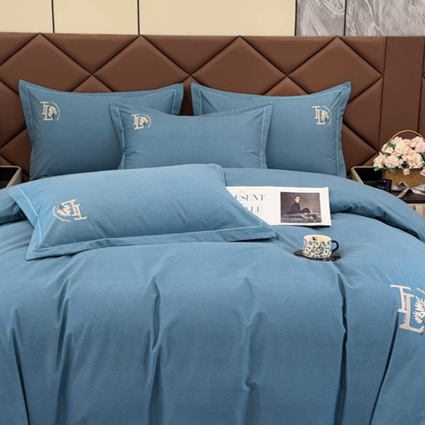 91家纺网 家纺一手货源 找家纺 U品汇 2024新品生态加厚长绒棉纯棉绣花全棉磨毛刺绣四件套宽边款直播 漫步梧桐-兰