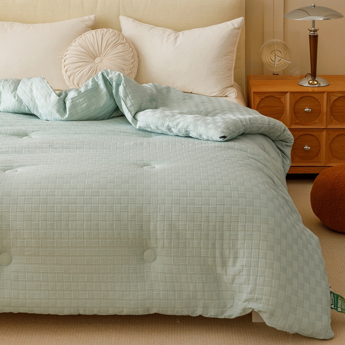 91家纺网 家纺一手货源 找家纺 迪乐妮家居 2024新款水洗华夫格大豆纤维被 水绿