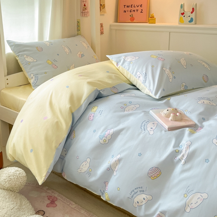 91家纺网 家纺一手货源 找家纺 2024新款三丽鸥授权全棉少女印花系列学生三件套四件套 棉三丽鸥-云朵大耳狗