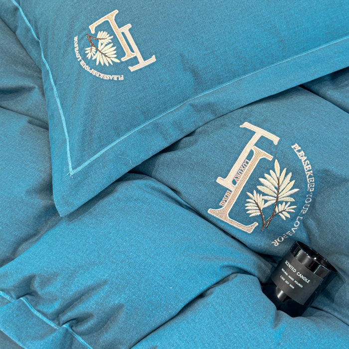 91家纺网 家纺一手货源 找家纺 U品汇 2024新品生态加厚长绒棉纯棉绣花全棉磨毛刺绣四件套宽边款直播 漫步梧桐-兰