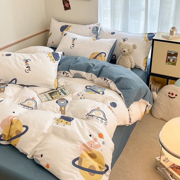 91家纺网 家纺一手货源 找家纺 桃子家居  2024新款纯棉小清新卡通少女13372系列四件套 棉-流浪地球