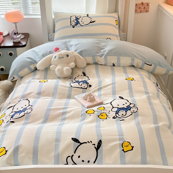 91家纺网 家纺一手货源 找家纺 2024新款三丽鸥授权全棉少女印花系列学生三件套四件套 棉三丽鸥-快乐帕恰狗