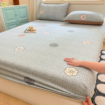 91家纺网 家纺一手货源 找家纺 莱米家纺 2024新款全棉磨毛单床笠 知心玫瑰—蓝