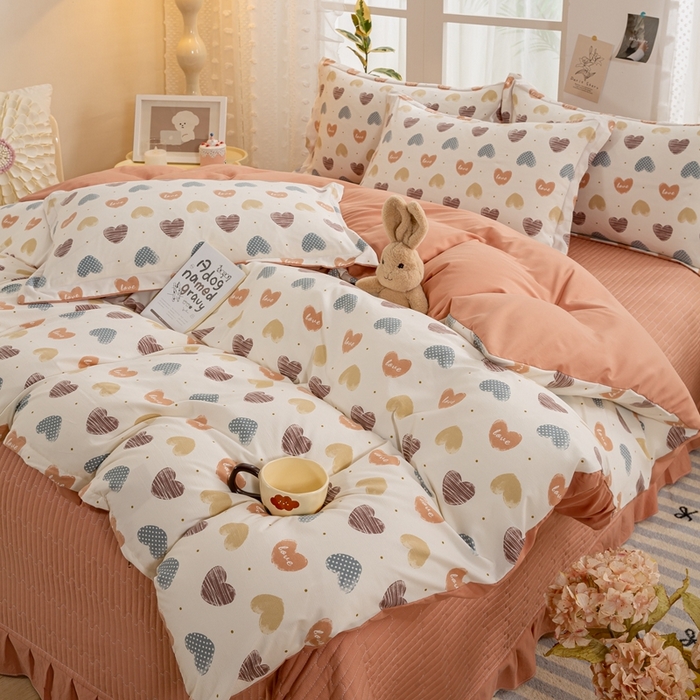 91家纺网 家纺一手货源 找家纺 梦莱斯 2024新款A类提花针织棉床盖四件套 比心