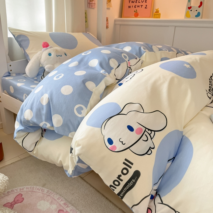 91家纺网 家纺一手货源 找家纺 2024新款三丽鸥授权全棉少女印花系列学生三件套四件套 棉三丽鸥-波点玉桂狗