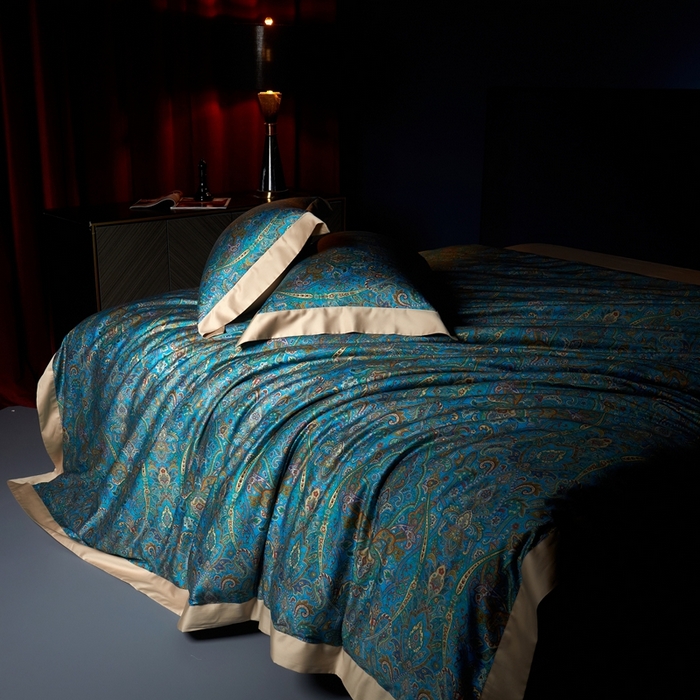 91家纺网 家纺一手货源 找家纺 缔缦 2024新款高端100s数码印花四件套长绒棉四件套全棉四件套佩斯利 香榭丽