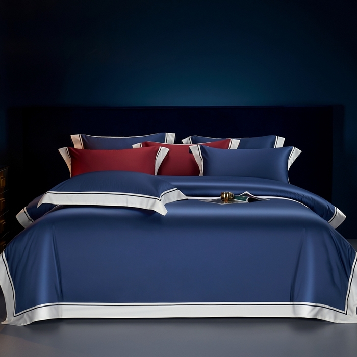 91家纺网 家纺一手货源 找家纺 缔缦 2024新款定织新布种S120高支高密长绒棉四件套全棉四件套黛安娜 宾利蓝