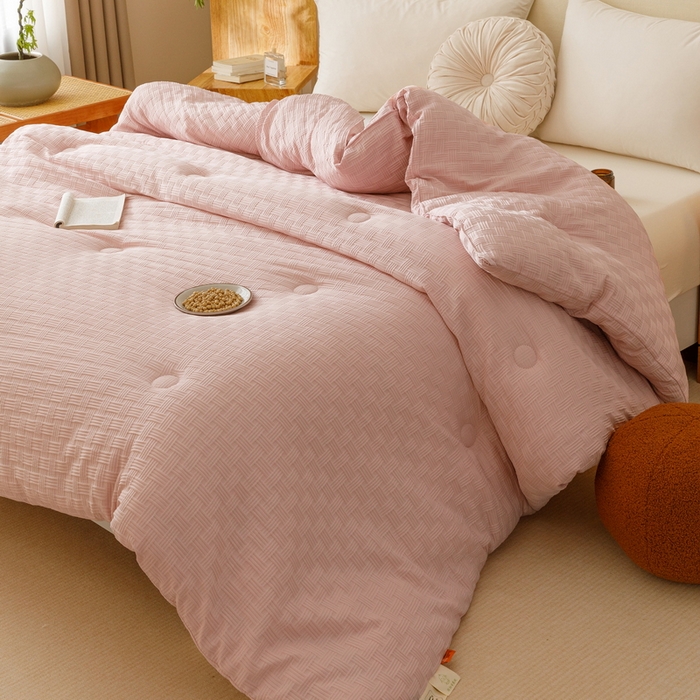 91家纺网 家纺一手货源 找家纺 卡派 2024新款水洗华夫格大豆纤维被玉色