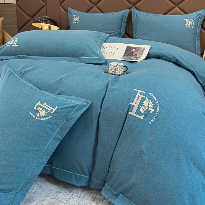 91家纺网 家纺一手货源 找家纺 U品汇 2024新品生态加厚长绒棉纯棉绣花全棉磨毛刺绣四件套宽边款直播 漫步梧桐-兰