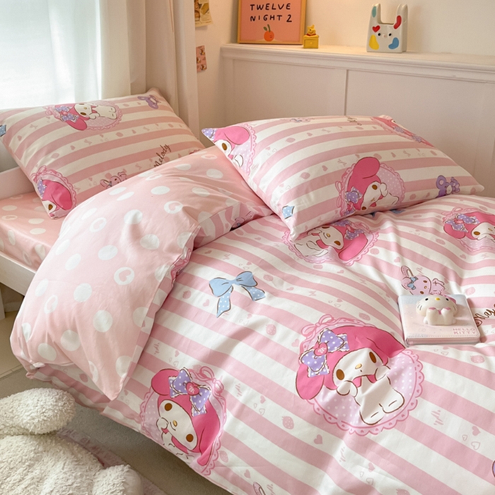 91家纺网 家纺一手货源 找家纺 2024新款三丽鸥授权全棉少女印花系列学生三件套四件套 棉三丽鸥-甜甜美乐蒂