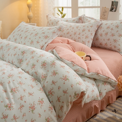 91家纺网 家纺一手货源 找家纺 梦莱斯 2024新款A类提花针织棉床盖四件套 相思兰