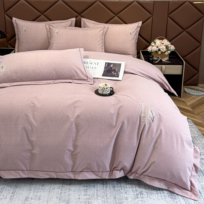 91家纺网 家纺一手货源 找家纺 U品汇 2024新品生态加厚长绒棉纯棉绣花全棉磨毛刺绣四件套宽边款直播 漫步梧桐-红棕