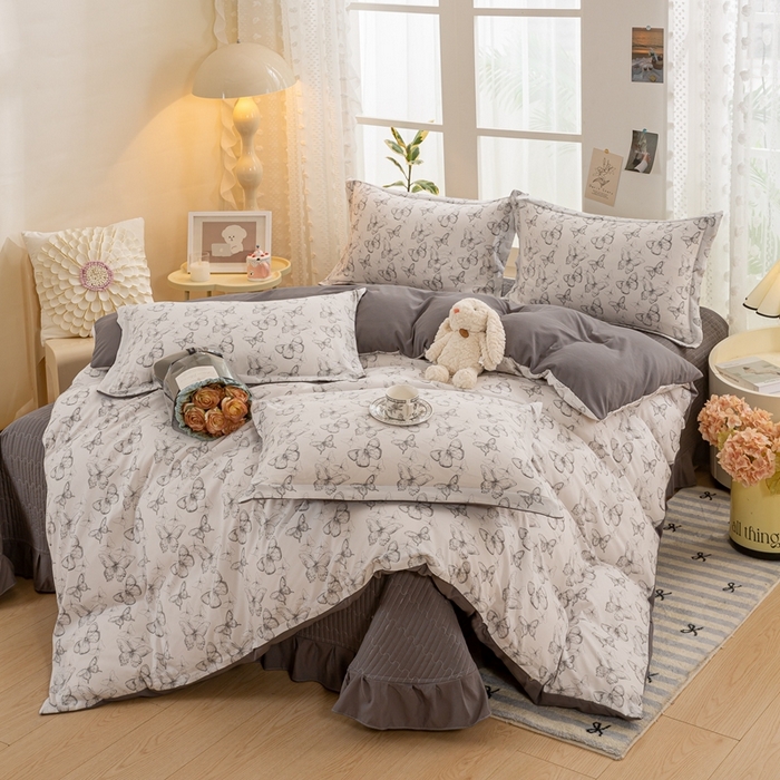 91家纺网 家纺一手货源 找家纺 梦莱斯 2024新款A类提花针织棉床盖四件套 梦蝶