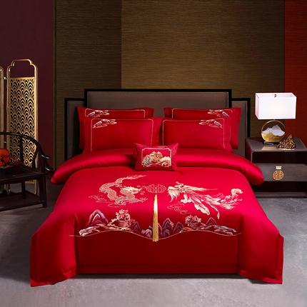 张公子婚庆馆 2025新款全棉40s喷气四件套婚庆系列 龙凤传玺-床单款