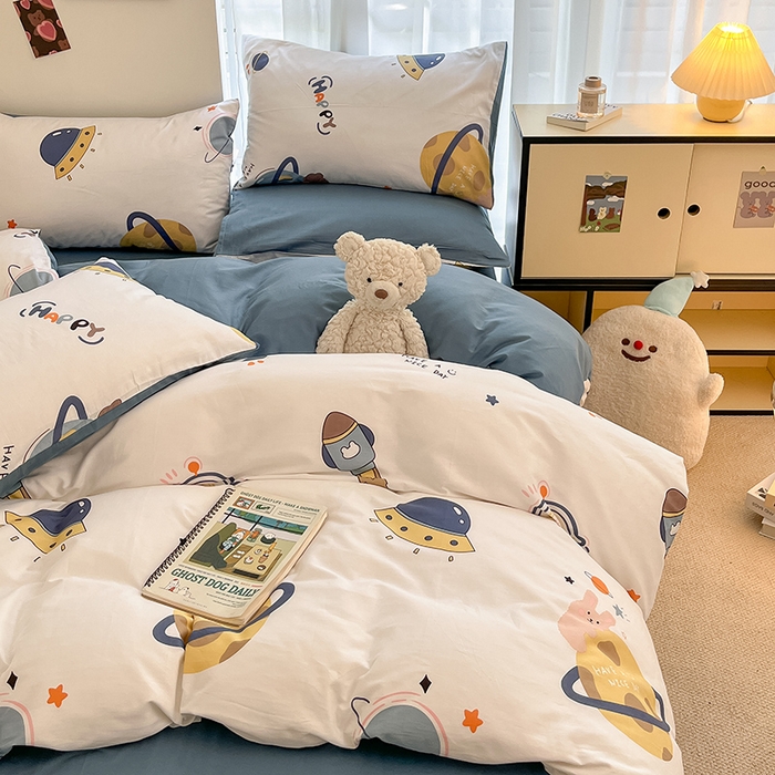 91家纺网 家纺一手货源 找家纺 桃子家居  2024新款纯棉小清新卡通少女13372系列四件套 棉-流浪地球