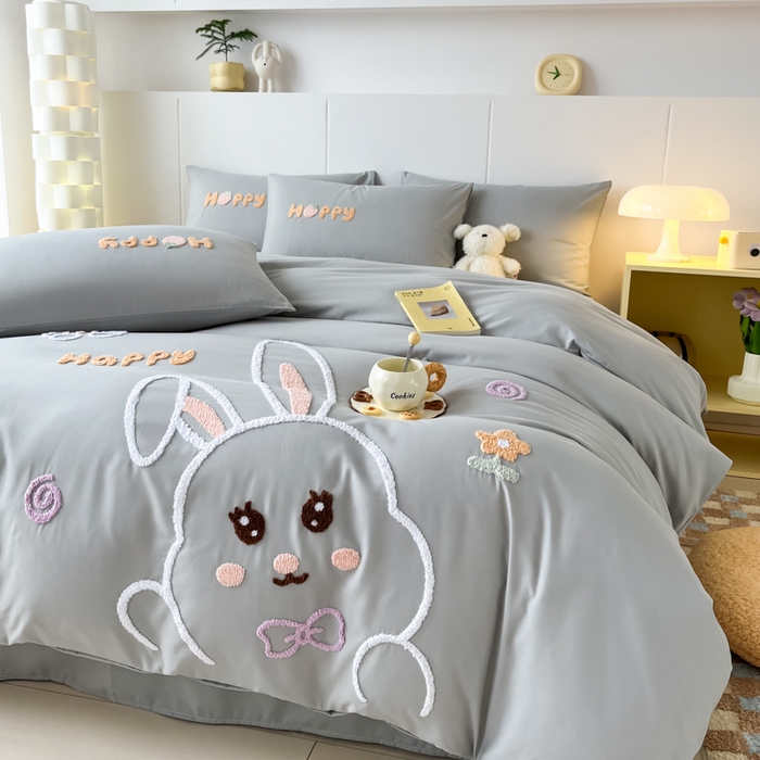 91家纺网 家纺一手货源 找家纺 言熙居家纺 2024新款加厚磨毛110克亲肤棉四件套 淡雅灰