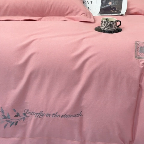 91家纺网 家纺一手货源 找家纺 U品汇 2024新品生态加厚长绒棉纯棉绣花全棉磨毛刺绣四件套宽边款直播 一叶知秋-粉玉