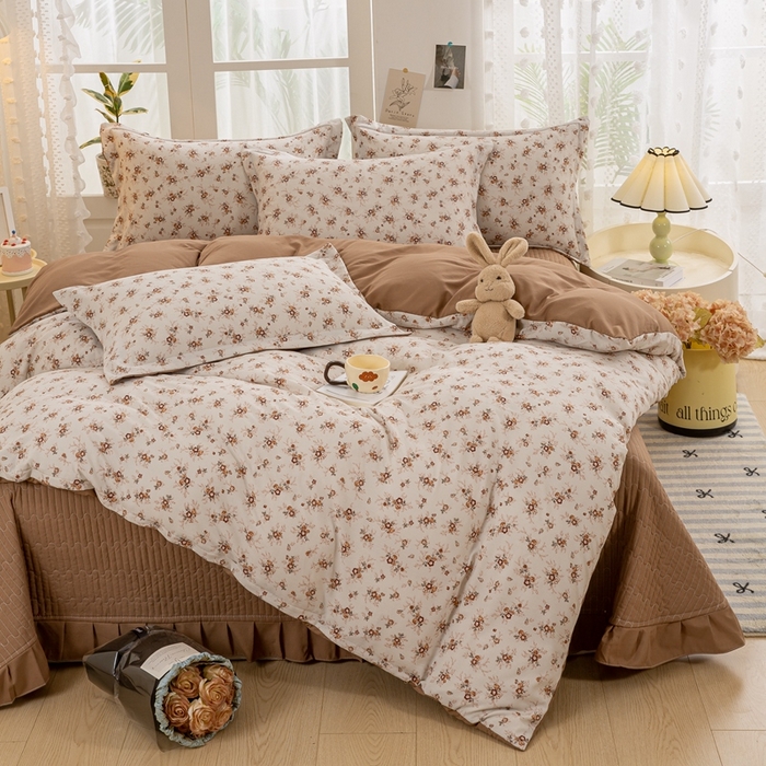 91家纺网 家纺一手货源 找家纺 梦莱斯 2024新款A类提花针织棉床盖四件套 剪秋